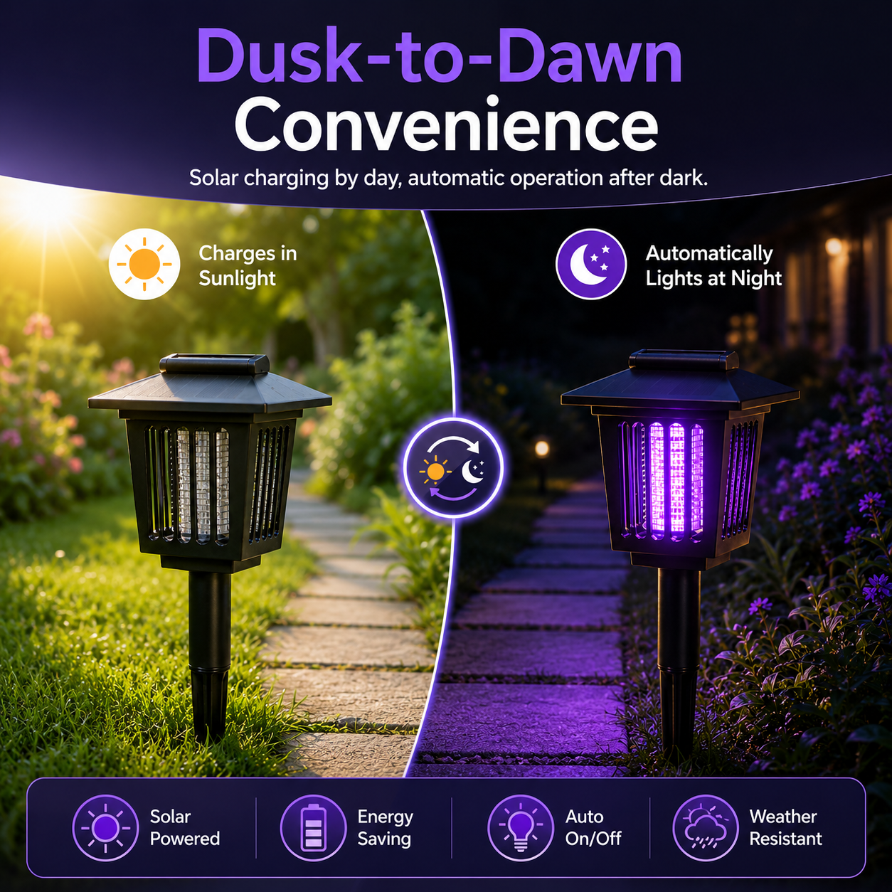 Solar Mosquito Zapper Light – Outdoor Garden Stake Lamp, UV Insect Killer, Solar Powered, Dual Mode (Mosquito Control + Pathway Lighting), Weather Resistant, Easy Setup-YAO
