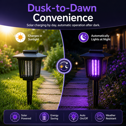 Solar Mosquito Zapper Light – Outdoor Garden Stake Lamp, UV Insect Killer, Solar Powered, Dual Mode (Mosquito Control + Pathway Lighting), Weather Resistant, Easy Setup-YAO