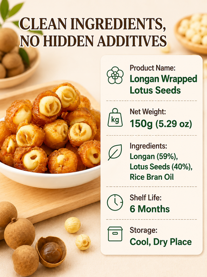 Longan Wrapped Lotus Seeds. Natural Ready-to-Eat Dried Fruit Snack for HeaIth & Relaxation-YAO