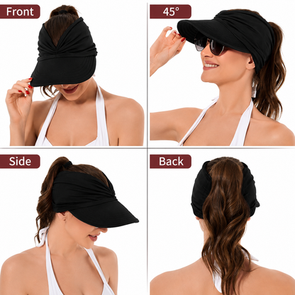 Women’s UPF 50+ Sun Protection Visor Hat-Wide Brim Cooling Beach Hat for Ponytail, Golf, Travel & Summer Outdoor Wear-RH