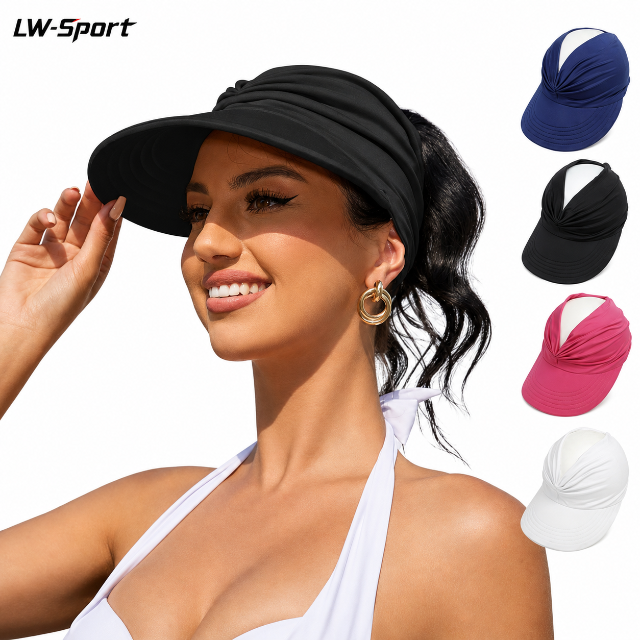 Women’s UPF 50+ Sun Protection Visor Hat-Wide Brim Cooling Beach Hat for Ponytail, Golf, Travel & Summer Outdoor Wear-RH