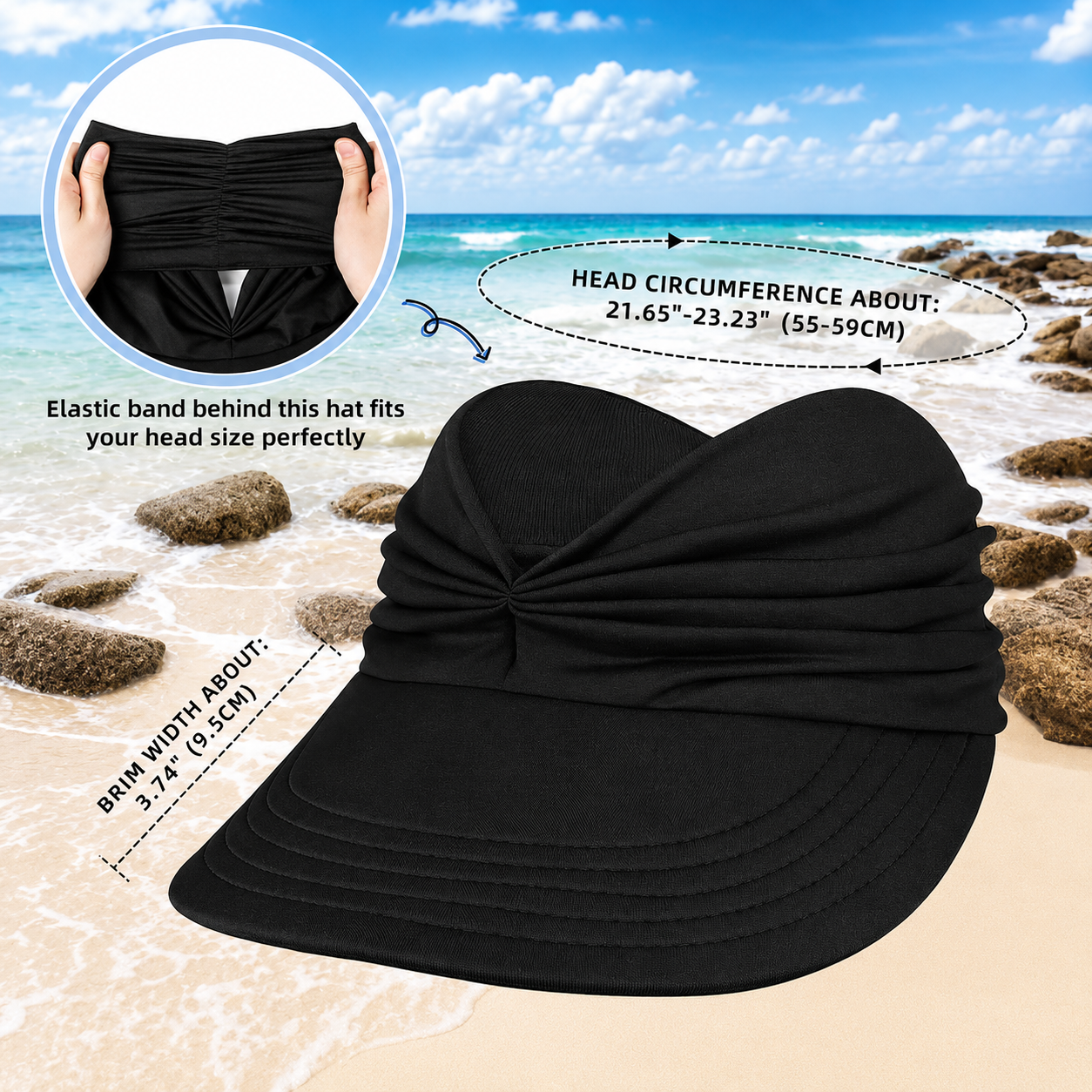 Women’s UPF 50+ Sun Protection Visor Hat-Wide Brim Cooling Beach Hat for Ponytail, Golf, Travel & Summer Outdoor Wear-RH
