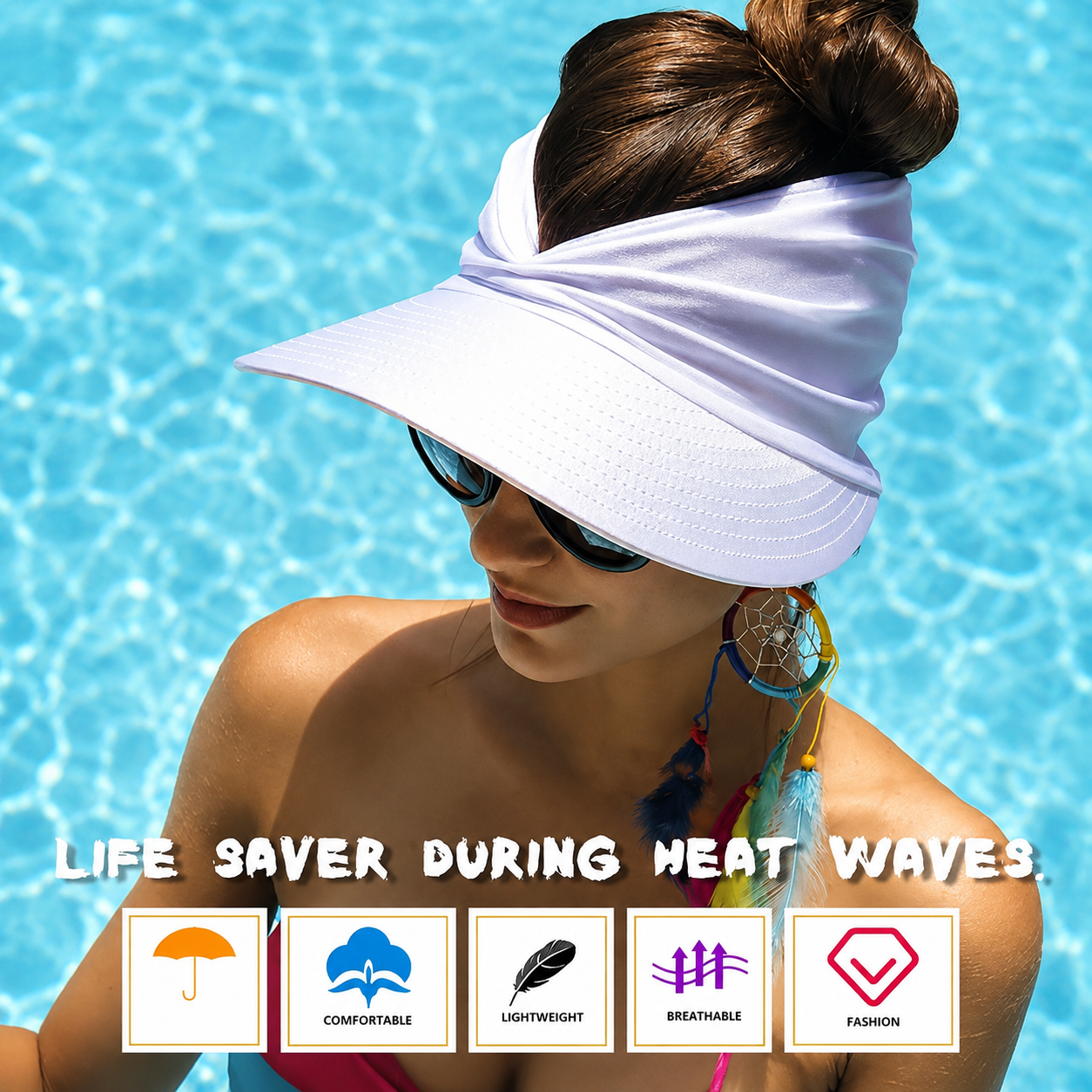 Women’s UPF 50+ Sun Protection Visor Hat-Wide Brim Cooling Beach Hat for Ponytail, Golf, Travel & Summer Outdoor Wear-RH