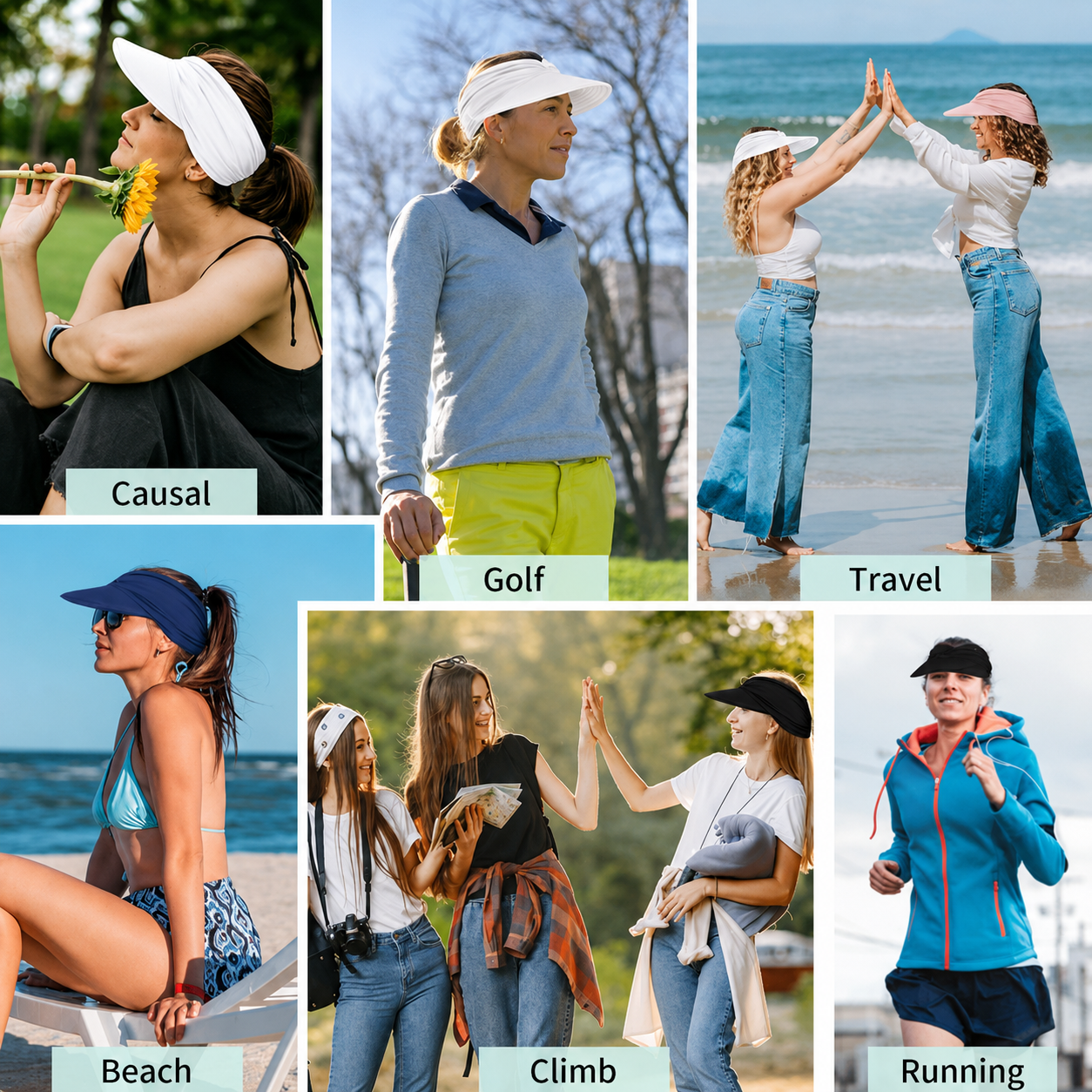 Women’s UPF 50+ Sun Protection Visor Hat-Wide Brim Cooling Beach Hat for Ponytail, Golf, Travel & Summer Outdoor Wear-RH