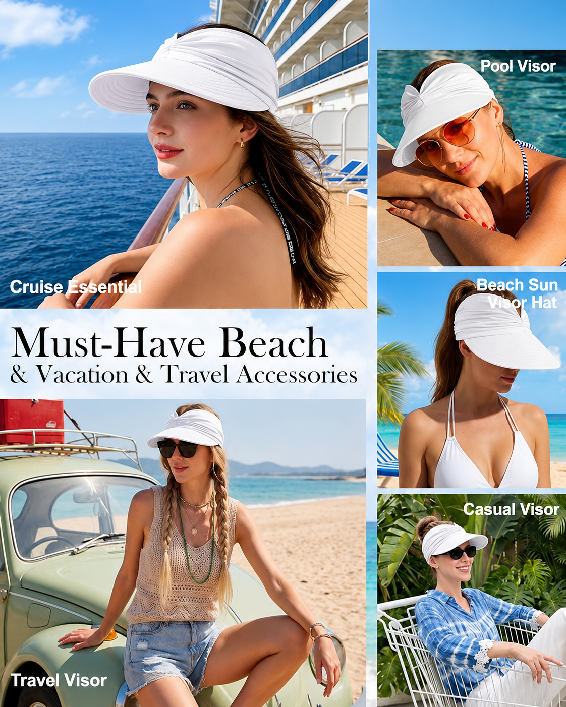 Women’s UPF 50+ Sun Protection Visor Hat-Wide Brim Cooling Beach Hat for Ponytail, Golf, Travel & Summer Outdoor Wear-RH