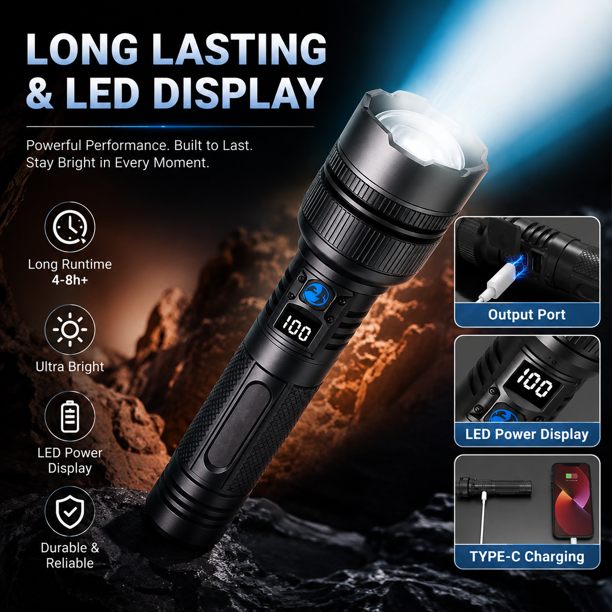Rechargeable Tactical Flashlight & Power Bank-RH