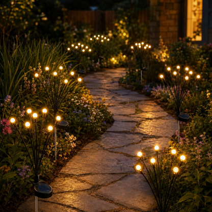 Outdoor Solar Firefly Garden Lights – 6-LED Swaying Stake Lights, IP65 Waterproof Auto Dusk-to-Dawn Warm Glow for Patio, Pathway, Yard & Landscape Decor-RH