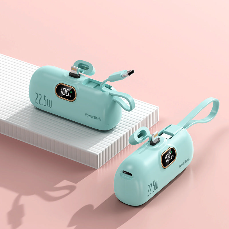5000mAh Mini Power Bank | 22.5W Fast Charge, Built-in Cable, Pocket-Sized for iPhone & Android-RH
