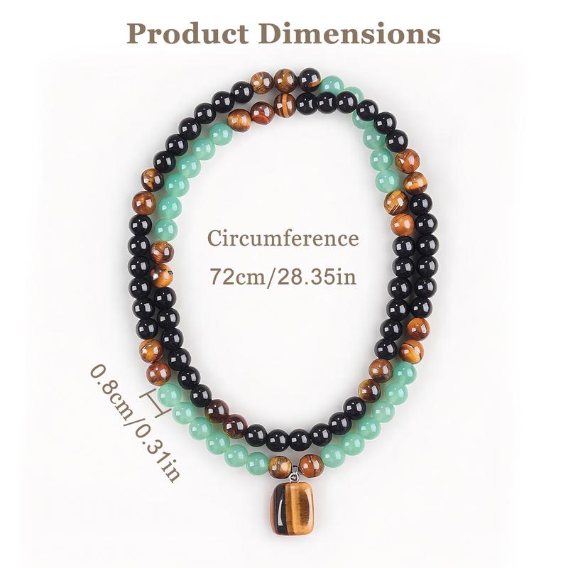💰 Money Attraction Necklace | Green Aventurine & Tiger Eye Pendant for Wealth, Luck & Positive Energy | Adjustable Chain for Men & Women-RH