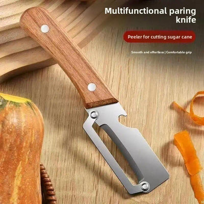 Wooden-Handled Vegetable & Fruit Peeler - Stainless Steel Blade with Built-In Bottle Opener, Ergonomic Kitchen Tool-RH