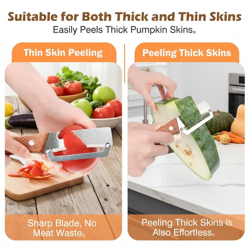 Wooden-Handled Vegetable & Fruit Peeler - Stainless Steel Blade with Built-In Bottle Opener, Ergonomic Kitchen Tool-RH