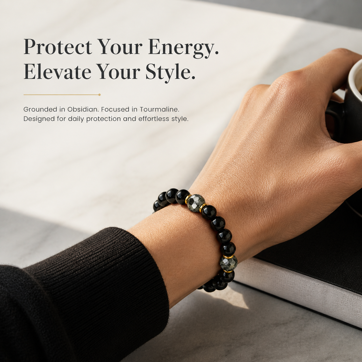 Manifestation and Protection Healing Obsidian and Black Tourmaline Bracelet, Energy Balance and Protection Bracelet-YAO