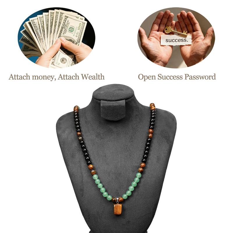 💰 Money Attraction Necklace | Green Aventurine & Tiger Eye Pendant for Wealth, Luck & Positive Energy | Adjustable Chain for Men & Women-RH