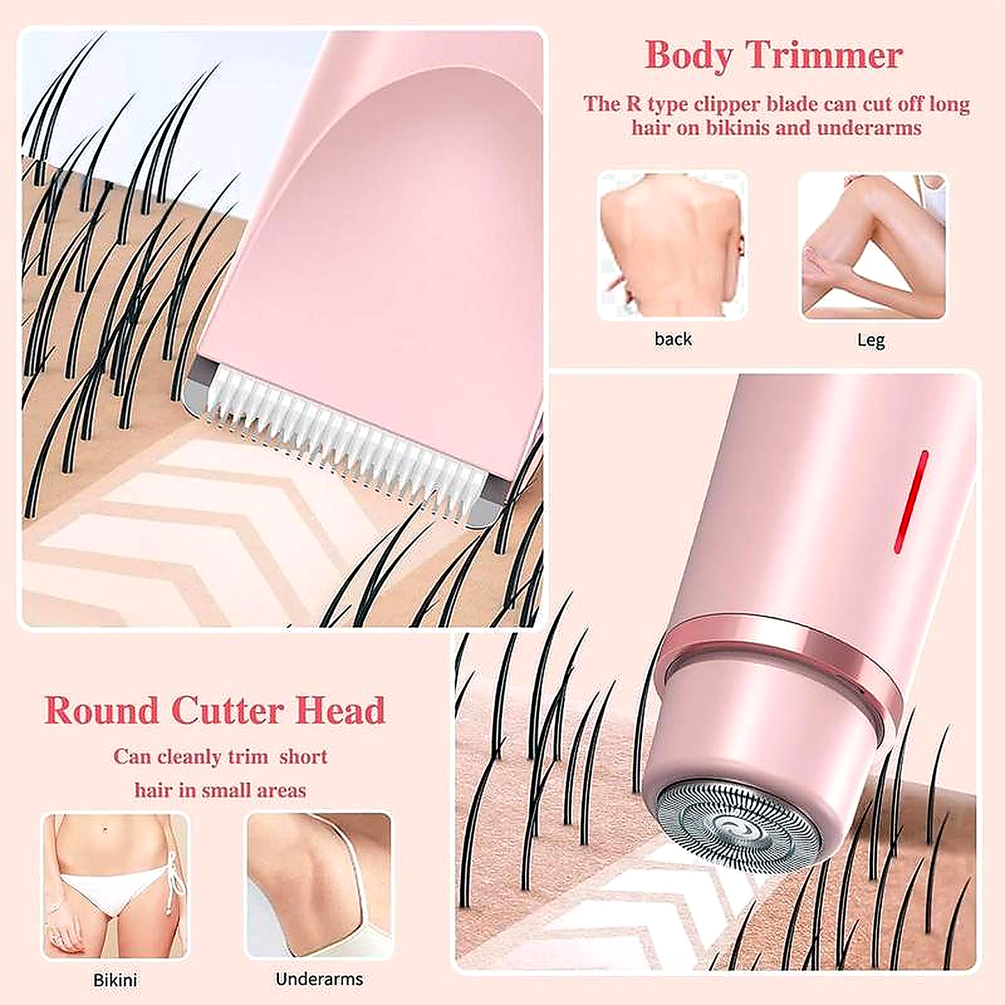2-in-1 Electric Bikini Trimmer for Women - Rechargeable Wet & Dry Body Shaver with Dual Heads for Bikini Line, Underarms, Legs, Arms & Facial Touch-Ups-RH
