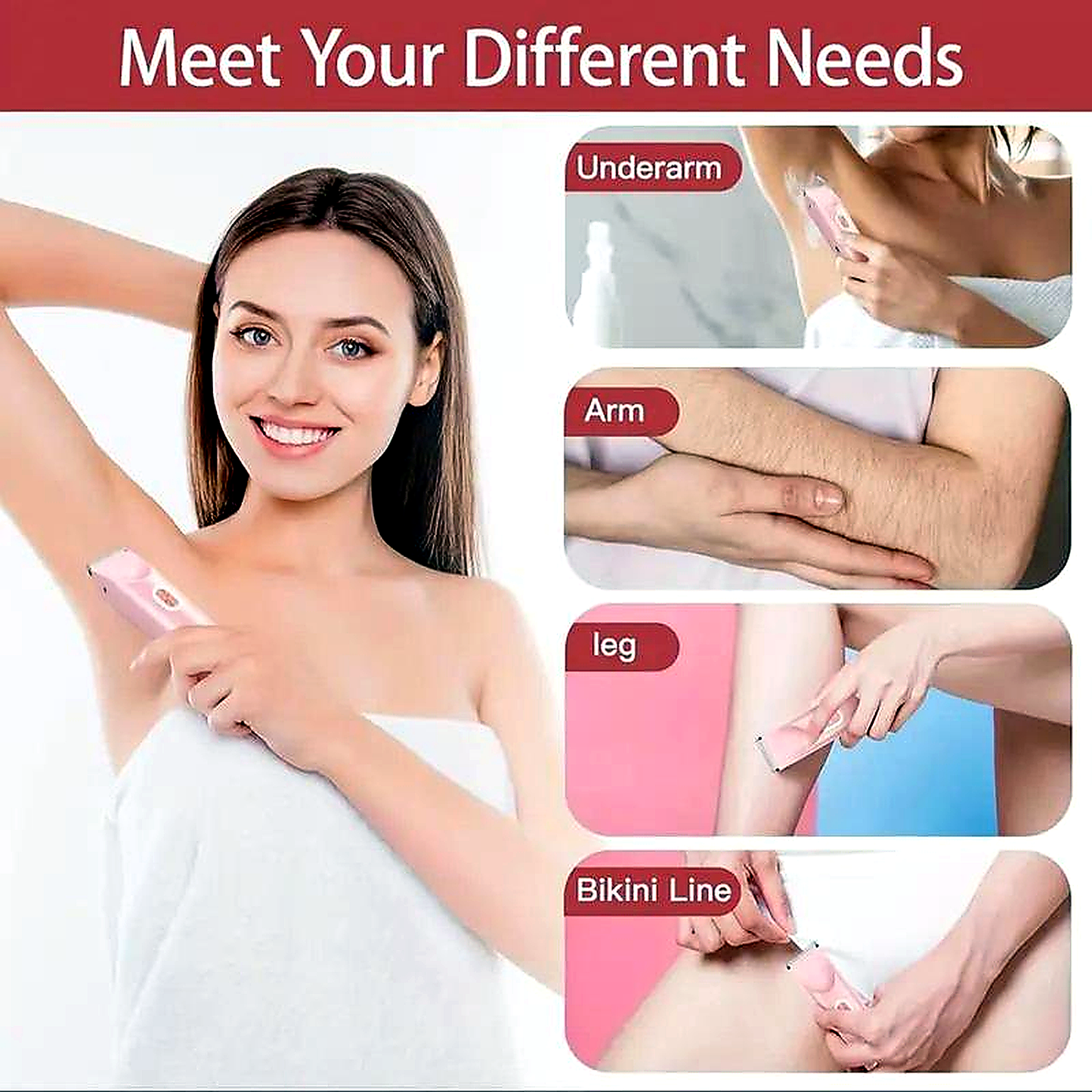 2-in-1 Electric Bikini Trimmer for Women - Rechargeable Wet & Dry Body Shaver with Dual Heads for Bikini Line, Underarms, Legs, Arms & Facial Touch-Ups-RH