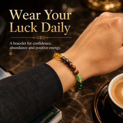 Black onyx and tiger's eye stone money bracelet - Luck bracelet - Attracts wealth-YAO