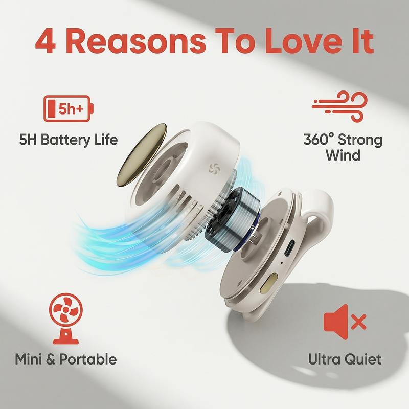Mini Bladeless Turbo Fan – Portable Rechargeable Hands-Free Waist Fan with 3-Speed Cooling & Quiet Airflow for Summer Travel & Outdoor Activities-RH