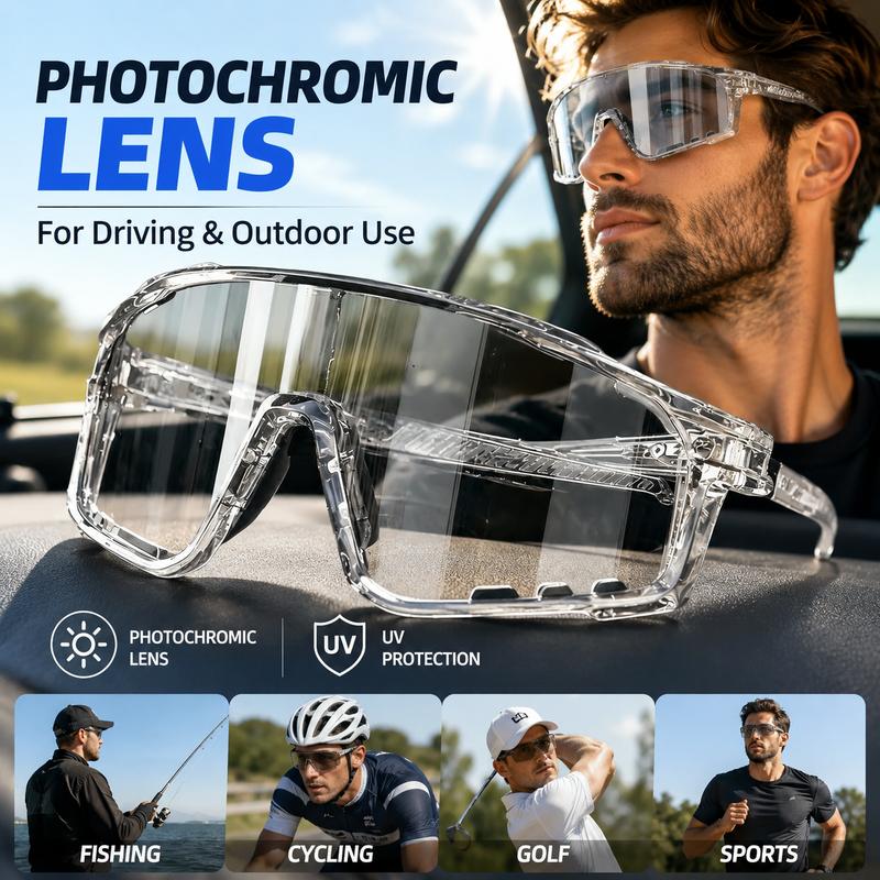 UV Adaptive Photochromic Sunglasses – Windproof Sports Eyewear for Cycling, Hiking, Running & Day-to-Night Protection-RH
