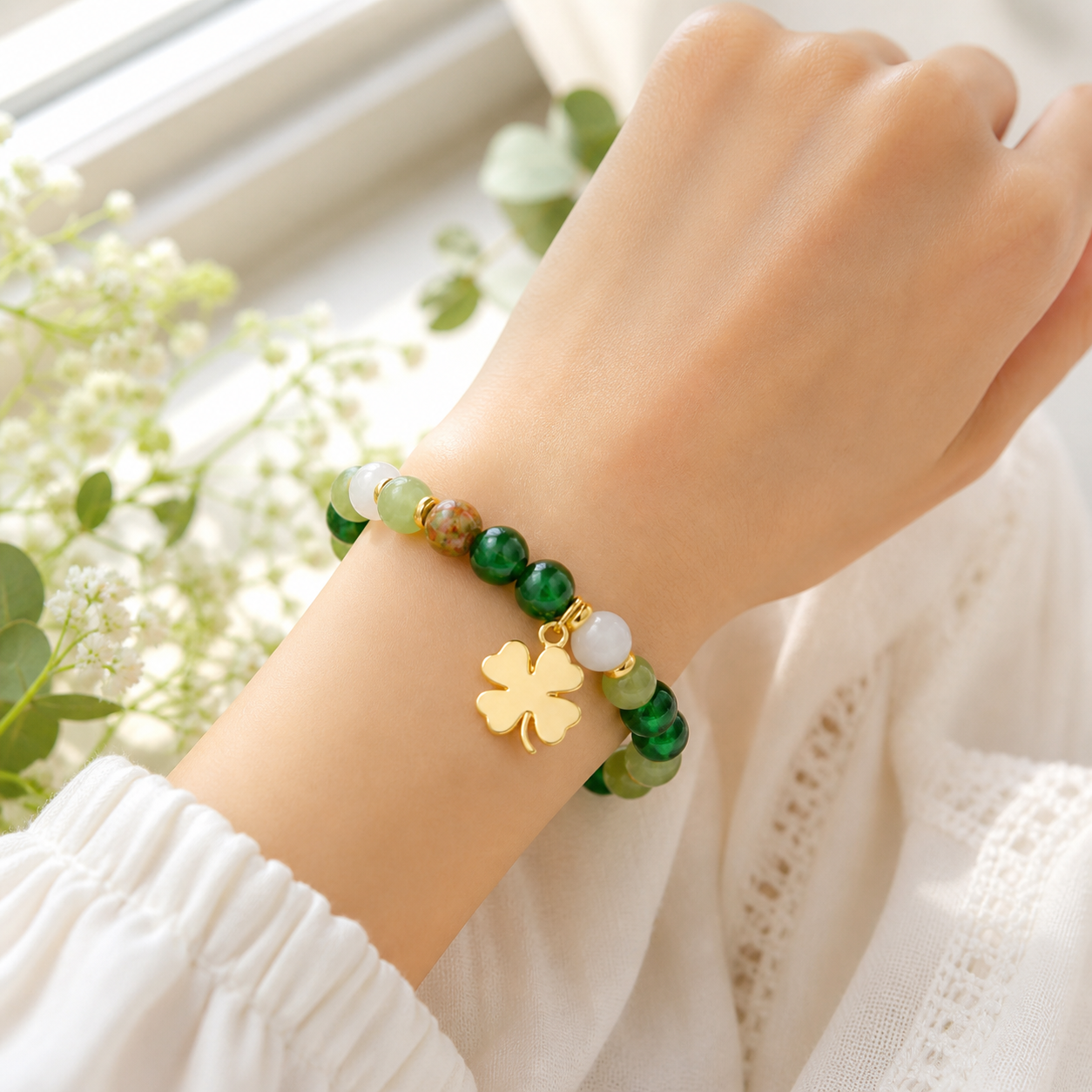 Green Dongling jade and agate beads, wealth and guardian crystal bracelet-YAO