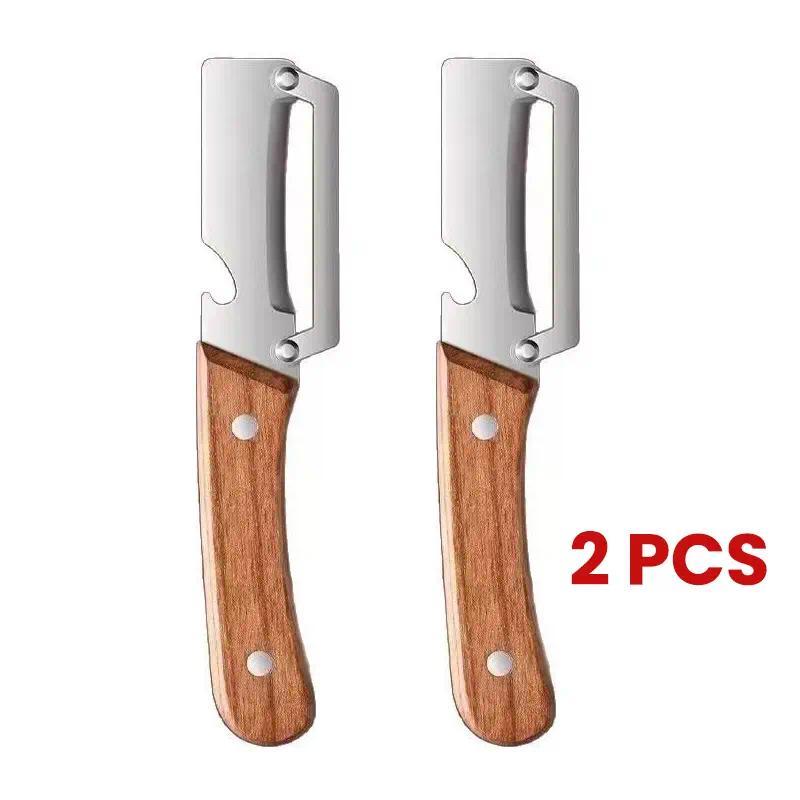 Wooden-Handled Vegetable & Fruit Peeler - Stainless Steel Blade with Built-In Bottle Opener, Ergonomic Kitchen Tool-RH