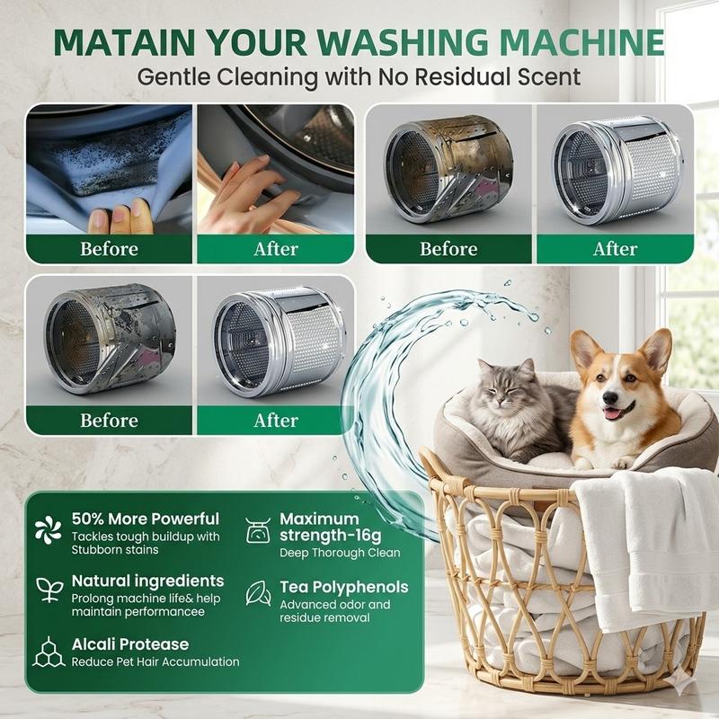 Eco-Friendly Washing Machine Cleaner Tablets – Deep Clean Washer Odors, Residue & Pet Hair Buildup-RH